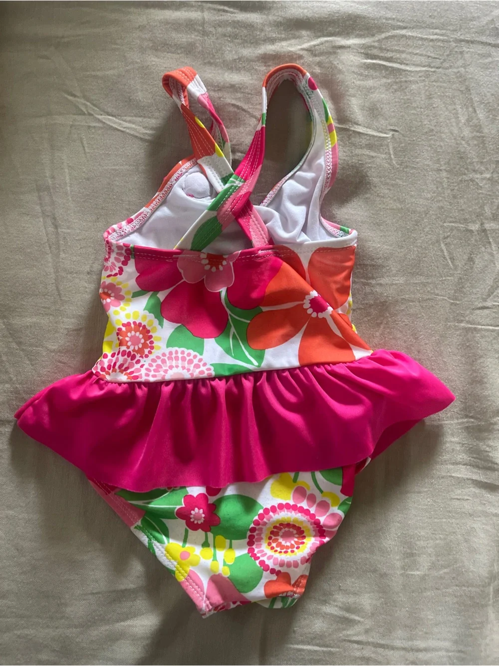 Girls Floral Ruffle One-Piece Swimsuit - Hot Pink & Multicolor